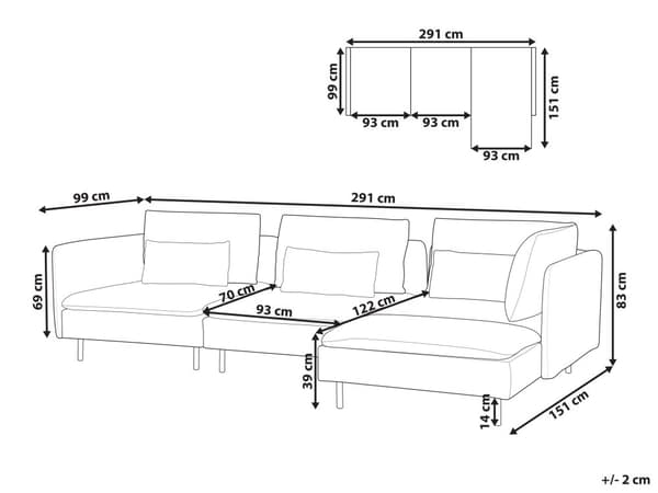 Modulær venstre hjørnesofa Grå stoff 3-seters seksjonssofa Moderne design stue
