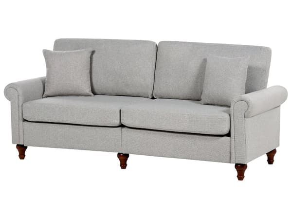 3-seters sofa i lysegrått stoff med lav rygg i Chesterfield-stil