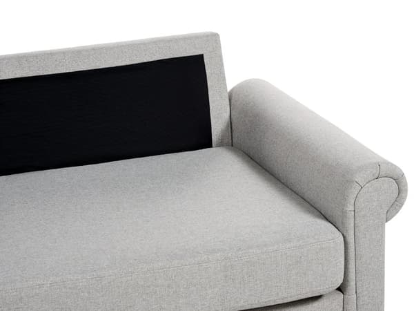 3-seters sofa i lysegrått stoff med lav rygg i Chesterfield-stil