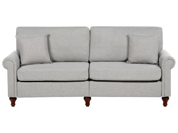 3-seters sofa i lysegrått stoff med lav rygg i Chesterfield-stil