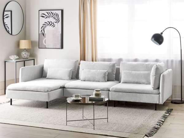 Modulær hjørnesofa i grått stoff, 3-seters seksjonssofa i moderne design Stue
