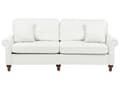 Miniatyrbilde 1 av 11: 3-seters sofa Hvit stoffkledning Rulleformede armer Treramme Kasteputer Moderne stue