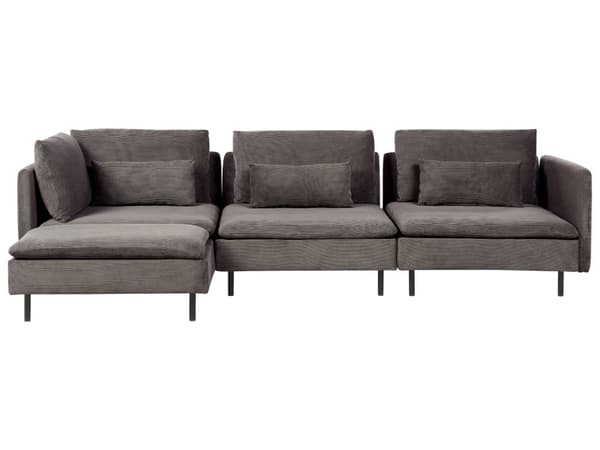 Modulær høyre hjørnesofa Brun kordfløyel 3-seters seksjonssofa Moderne design stue