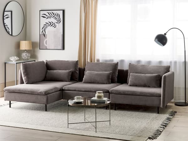 Modulær høyre hjørnesofa Brun kordfløyel 3-seters seksjonssofa Moderne design stue
