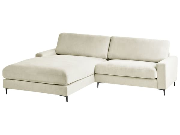 Hjørnesofa råhvid 3-personers Chenille stofbetræk metalben højre L-form minimalistisk
