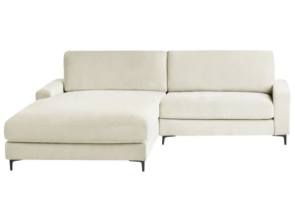 Hjørnesofa råhvid 3-personers Chenille stofbetræk metalben højre L-form minimalistisk