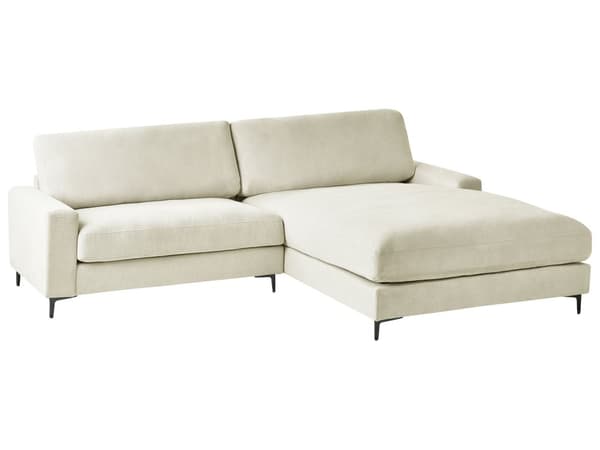 Hjørnesofa råhvid 3-personers Chenille stofbetræk metalben venstre L-form minimalistisk
