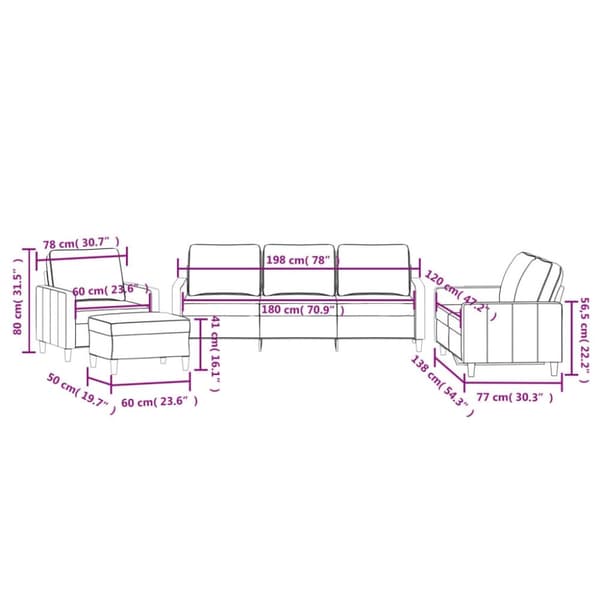 vidaXL sofasæt 4 dele med hynder velour lysegrå