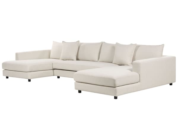 Hjørnesofa Lysbeige polyestertrekk Moderne U-formet 5-seter med ottomaner Ekstra puter Polstret ryggstøtte