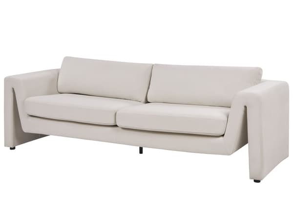 3-seters sofa Lyse beige fløyel med polstrede aksenter Armlener Polstret ryggstøtte