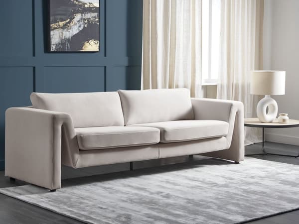 3-seters sofa Lyse beige fløyel med polstrede aksenter Armlener Polstret ryggstøtte