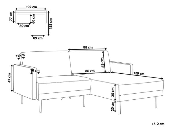 Venstrehånds hjørnesofa Polyester Beige 192 x 155 Sofa 2-seter Polstret Metallben Vevd stoff Polstret rygg Minimalistisk Moderne