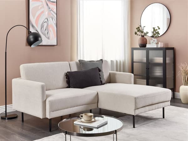 Venstrehånds hjørnesofa Polyester Beige 192 x 155 Sofa 2-seter Polstret Metallben Vevd stoff Polstret rygg Minimalistisk Moderne