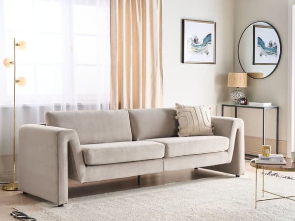 3-seters Sofa Taupe Fløyel med Polstrede Aksenter Armlener Polstret Ryggstøtte