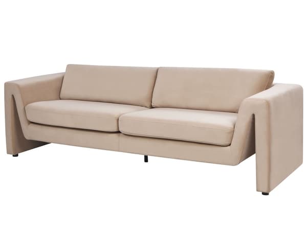 3-seters sofa Beige fløyel med polstrede aksenter Armlener Polstret ryggstøtte