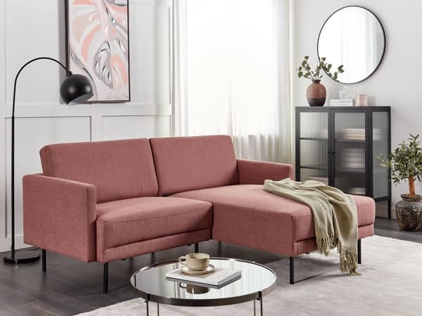 Venstrehånds hjørnesofa Polyester Rosa 192 x 155 Sofa 2-seter Polstret Metallben Vevd stoff Polstret rygg Minimalistisk Moderne