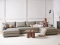 Miniatyrbilde 4 av 11: Hjørnesofa med taupefarget polyestertrekk Moderne U-formet 5-seter med puffer Ekstra puter Polstret ryggstøtte