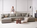 Miniatyrbilde 5 av 11: Hjørnesofa med taupefarget polyestertrekk Moderne U-formet 5-seter med puffer Ekstra puter Polstret ryggstøtte