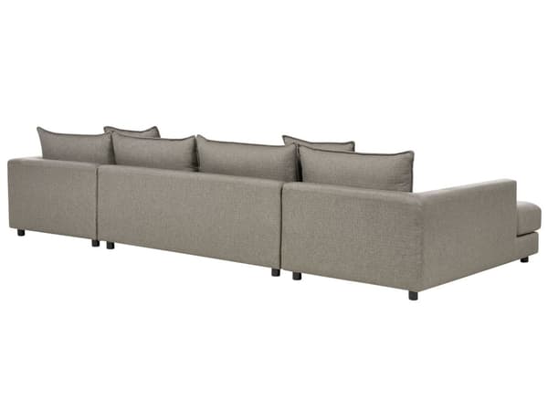 Hjørnesofa med taupefarget polyestertrekk Moderne U-formet 5-seter med puffer Ekstra puter Polstret ryggstøtte