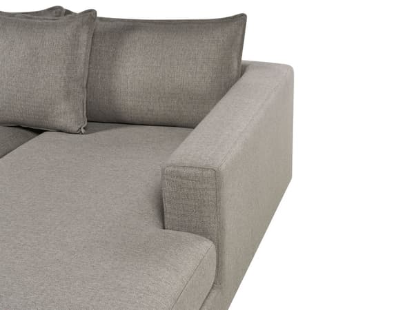 Hjørnesofa med taupefarget polyestertrekk Moderne U-formet 5-seter med puffer Ekstra puter Polstret ryggstøtte