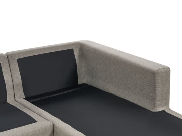 Hjørnesofa med taupefarget polyestertrekk Moderne U-formet 5-seter med puffer Ekstra puter Polstret ryggstøtte