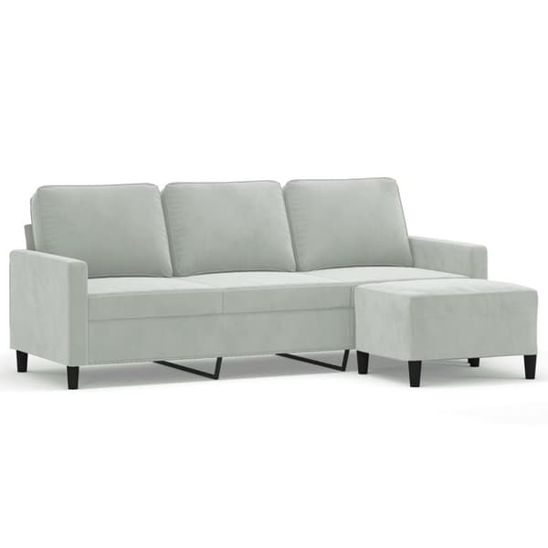 vidaXL 3-personers sofa med fodskammel 180 cm velour lysegrå