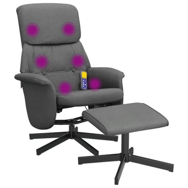 vidaXL Massagefåtölj med fotpall mörkgrå tyg