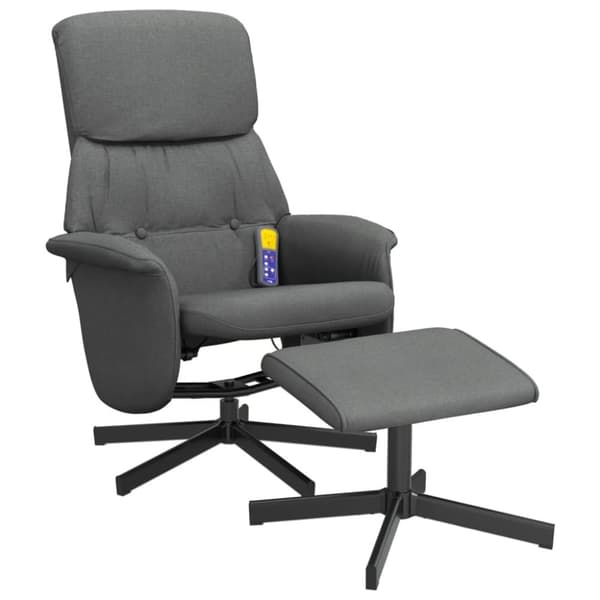 vidaXL Massagefåtölj med fotpall mörkgrå tyg