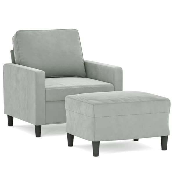 vidaXL Fåtölj med fotpall ljusgrå 60 cm sammet
