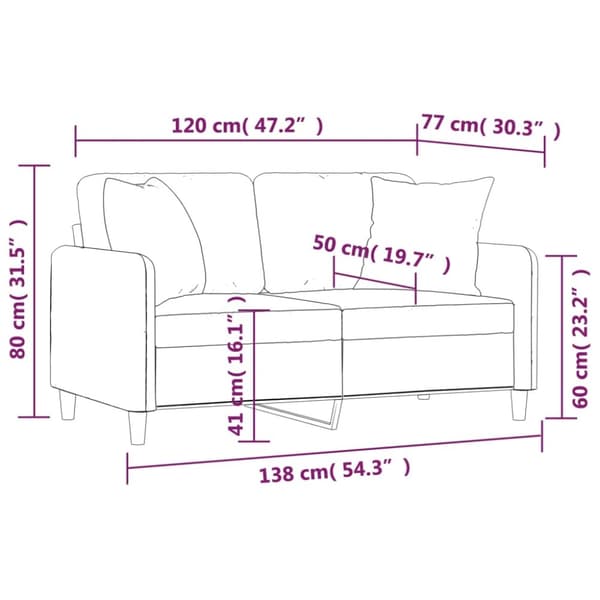 vidaXL 2-sits soffa med prydnadskuddar svart 120 cm tyg