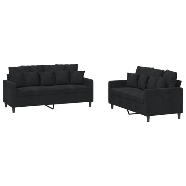 vidaXL sofasæt 2 dele med hynder velour sort