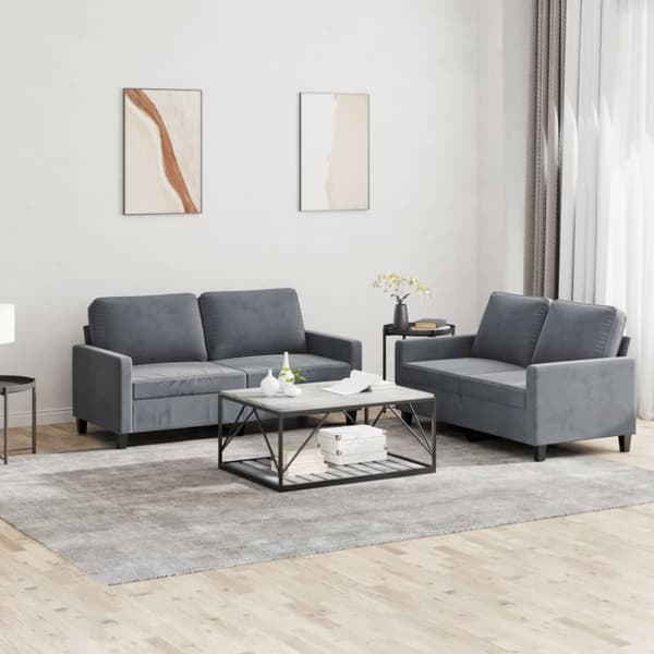 vidaXL sofasæt 2 dele med hynder velour mørkegrå