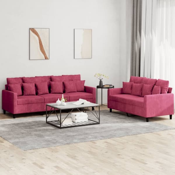 vidaXL sofasæt 2 dele med hynder velour vinrød