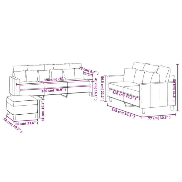 vidaXL sofasæt 3 dele med hynder velour cremefarvet