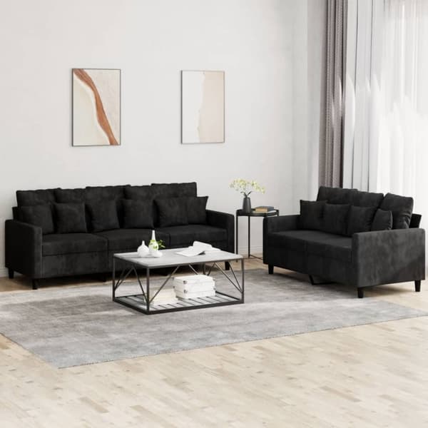 vidaXL sofasæt 2 dele med hynder velour sort