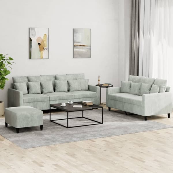vidaXL sofasæt 3 dele med hynder velour lysegrå