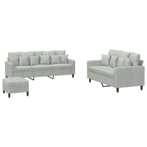 vidaXL sofasæt 3 dele med hynder velour lysegrå