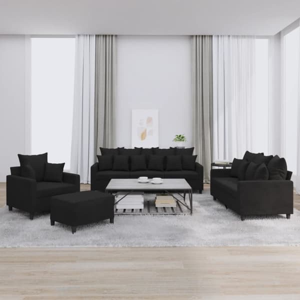 vidaXL sofasæt 4 dele med hynder velour sort