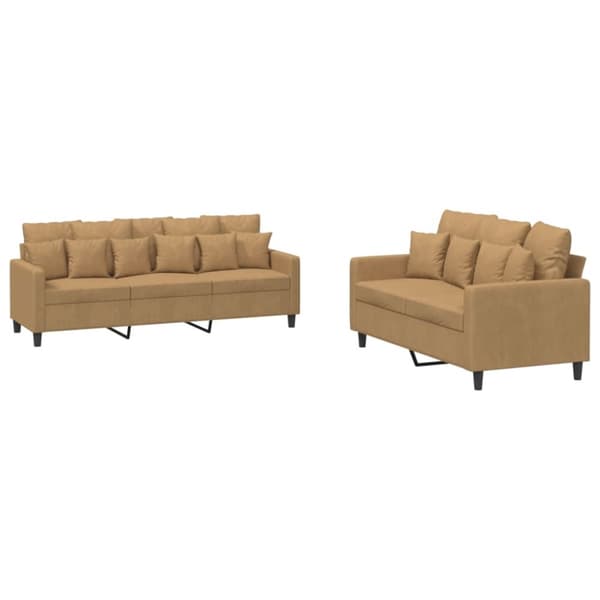 vidaXL sofasæt 2 dele med hynder velour brun