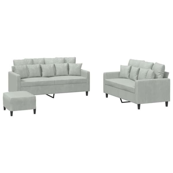 vidaXL sofasæt 3 dele med hynder velour lysegrå