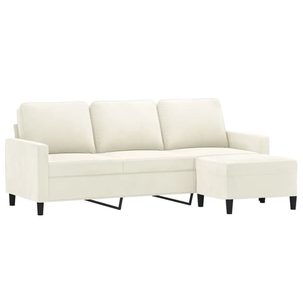 vidaXL 3-sitssoffa med fotpall gräddvit 180 cm sammet