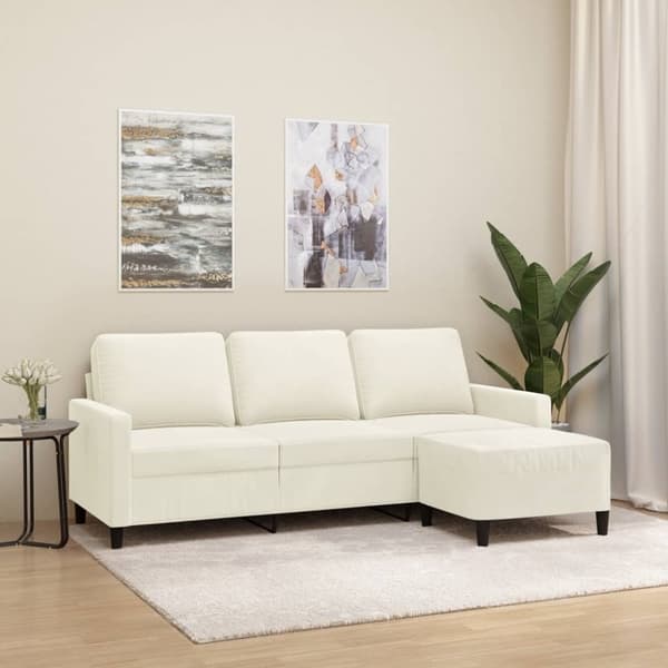 vidaXL 3-personers sofa med fodskammel 180 cm velour cremefarvet