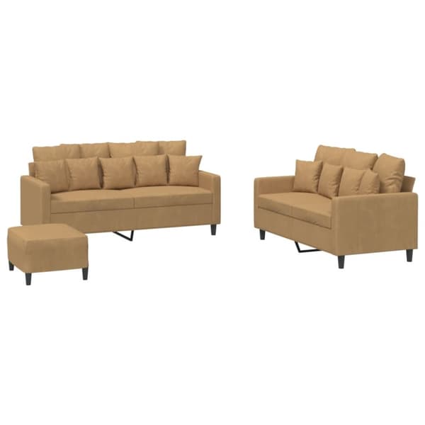 vidaXL sofasæt 3 dele med hynder velour brun