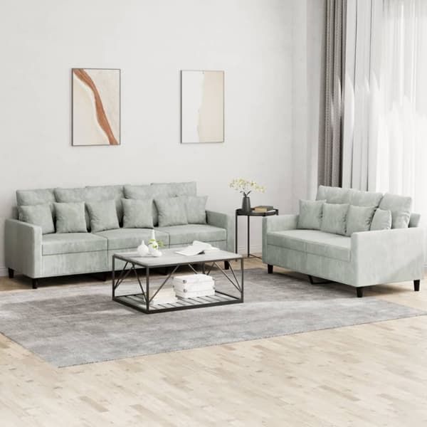 vidaXL sofasæt 2 dele med hynder velour lysegrå