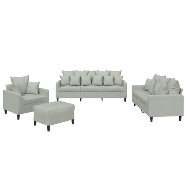 vidaXL sofasæt 4 dele med hynder velour lysegrå