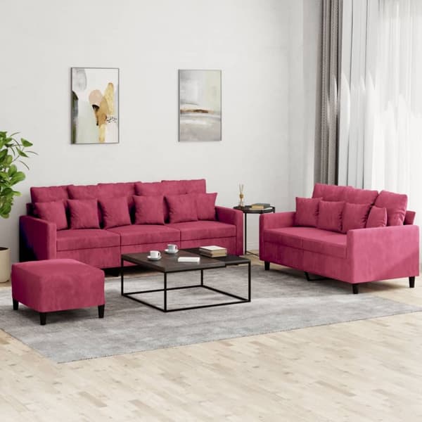 vidaXL sofasæt 2 dele med hynder velour vinrød
