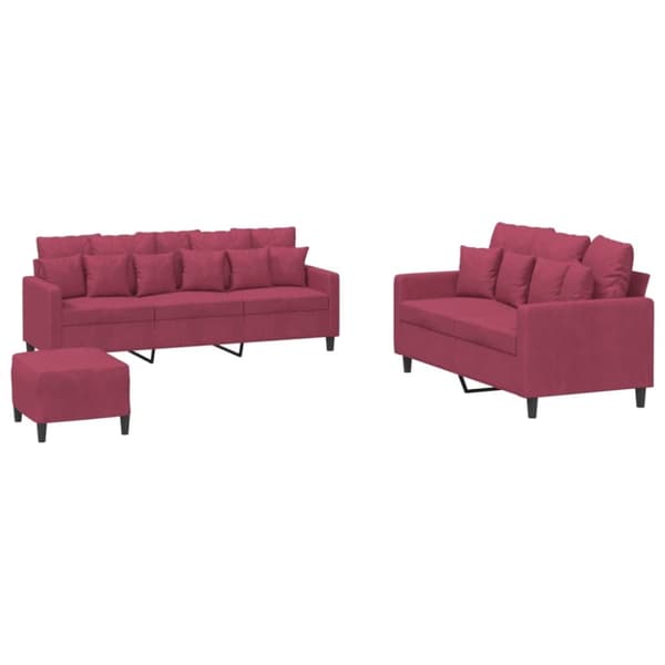 vidaXL sofasæt 2 dele med hynder velour vinrød
