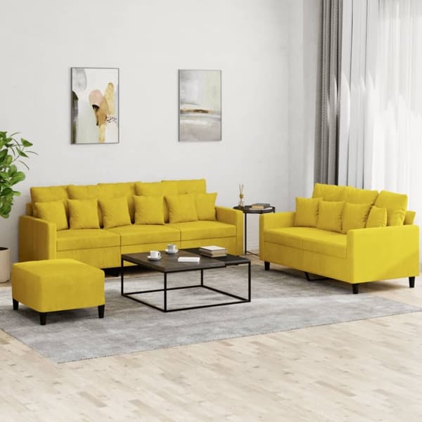 vidaXL sofasæt 3 dele med hynder velour gul
