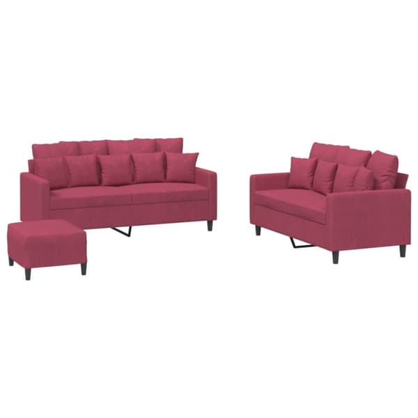 vidaXL sofasæt 2 dele med hynder velour vinrød