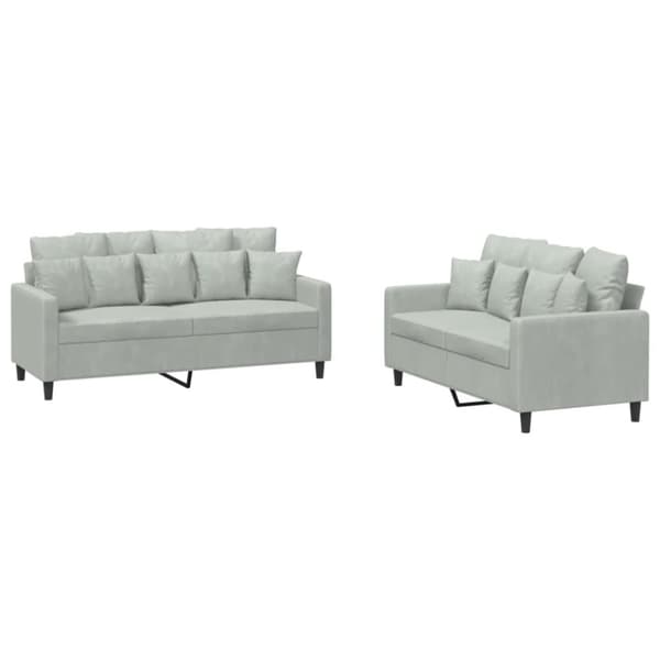 vidaXL sofasæt 2 dele med hynder velour lysegrå
